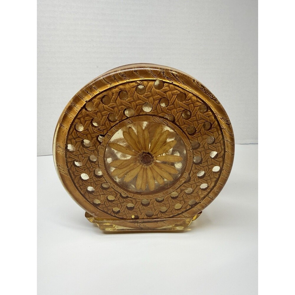 Vintage 1960s Gamut Designs LUCITE Acrylic Pressed Flower MCM Napkin Holder USA